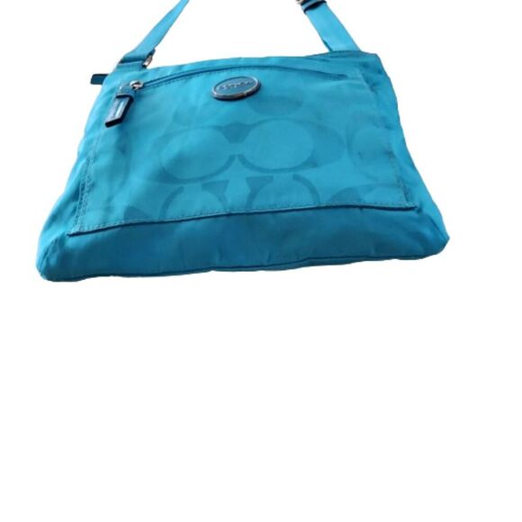 Coach Signature Fabric turquoise nylon Adjustable Crossbody File Bag - Picture 6 of 13